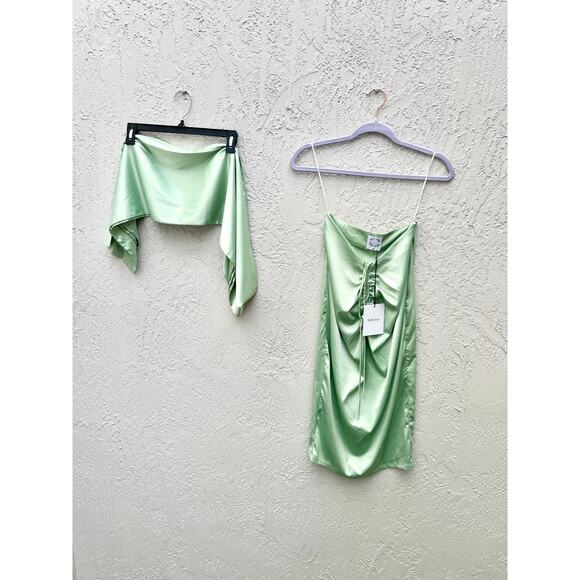 NWT With Jéan Naomi Scarf Top & Ruched-Front Tie-Up Midi Skirt Set Mint Women XS - Picture 2 of 6